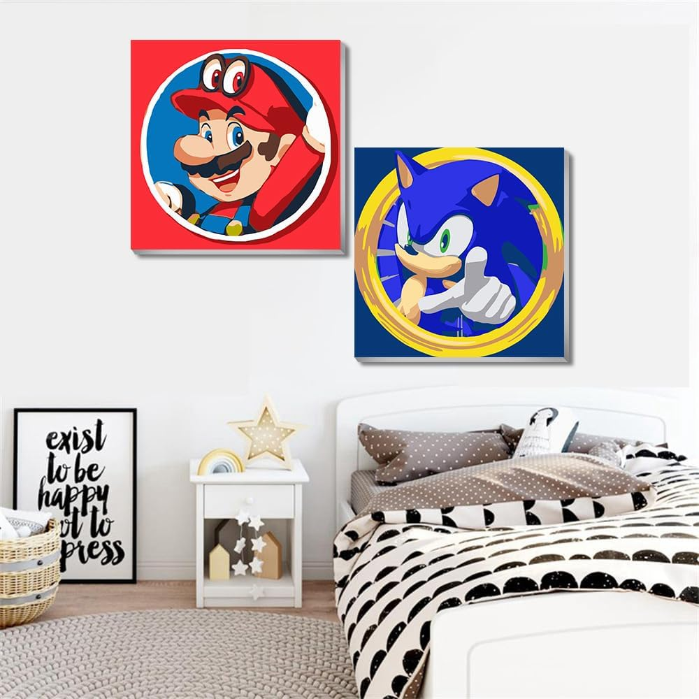 2 Pack Paint by Numbers Framed 8x8 inch Cartoon Paint by Number for