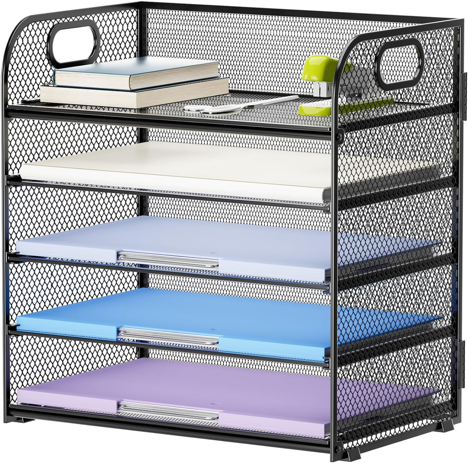 5-Tier Mesh Desk File Sorter with Handle for Office Organization-image