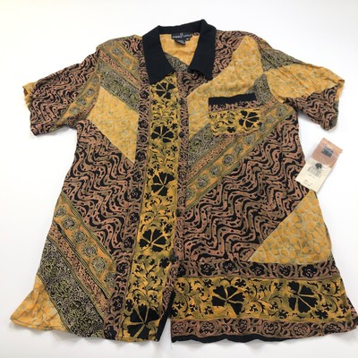 Carole Little Rayon Safari Mayan Ruins NEW 16 Women's Button Long Sleeve Shirt