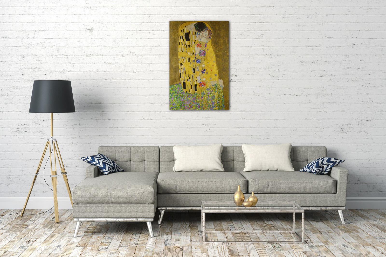 Tableau Mural 'Le Baiser' De Gustav Klimt, Toile Imprimée Sur Cadre Bois, Prêt à Accrocher