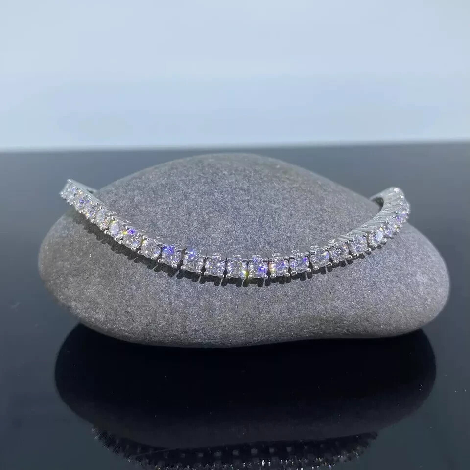 14k White Gold 6.27CT Round LAB GROWN Diamond Tennis Bracelet Black