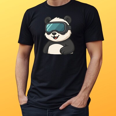 Men's Panda T-Shirt with VR Glasses Motif Cotton Size S to 5XL