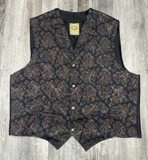 Vtg Wah Maker USA Frontier Clothing Mens XL Paisley 4 Button Vest Old Gold VGC