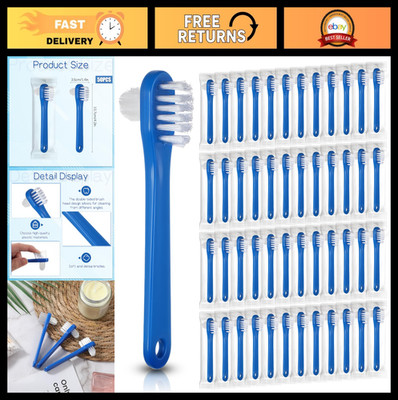 50 Pcs Dual Head Denture Brushes, Hard Bristle Toothbrush for False Teeth & Brac