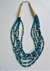 1980's Retro Turquoise & Cream 6 Strand 20-24" Wooden Bead Necklace Excellent — photo 3