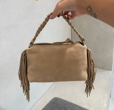 Zara Split Suede Mini Fringed Crossbody Bag Sand Beige Cream Brown 6536/610 New