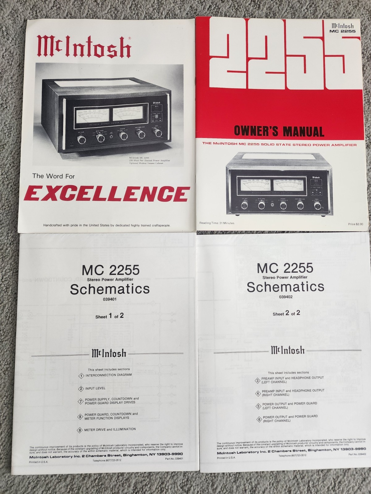 McIntosh MC 2255 Owners Manual, Brochure and 2-Schematics Documents  - ORIGINALS