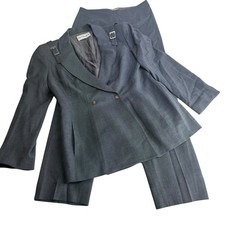 vintage mugler shoulder buckle 2 piece blue pants suit set