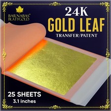 Barnabas Blattgold Gold Leaf - 24K Real Gold 25 Sheets, 3.1 inches - Transf...