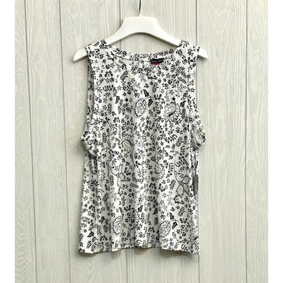 Vince Camuto Midsummer Medley White Black Sleeveless Top XL NWT