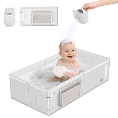 Baby Bathtub, Portable Bathtub with Cat-Patterned Bath Rinse Cup,Foldable Bat...