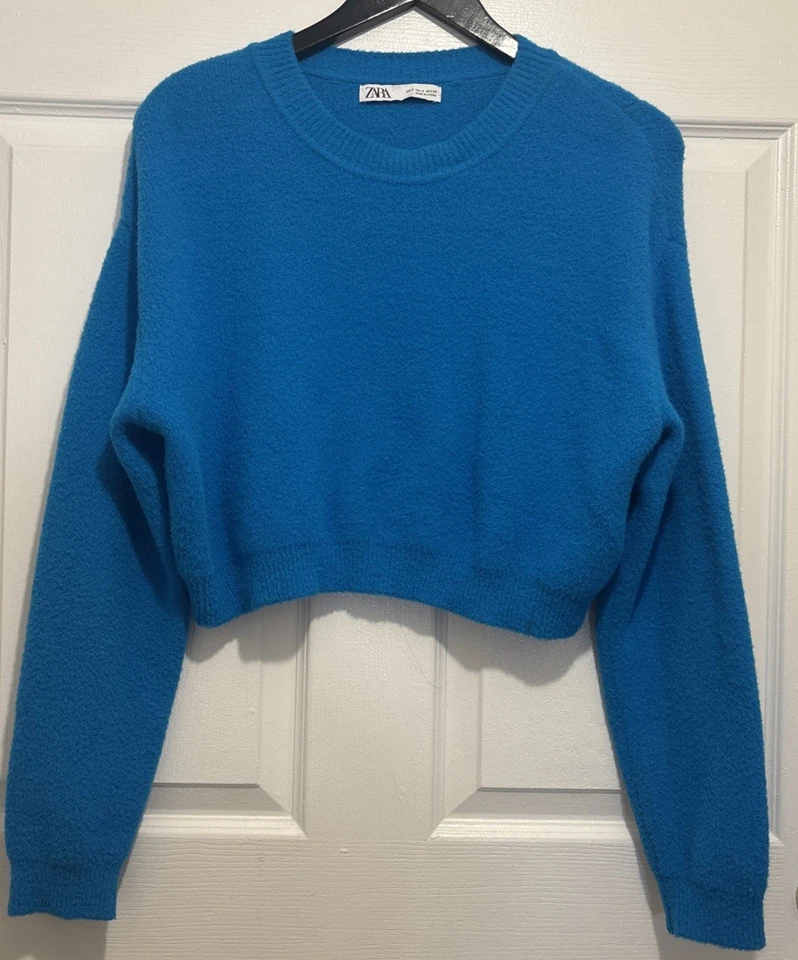 Zara Light Baby 蓝色裁剪长袖上衣,小号 — 第 3/4 张图片