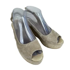 Cordani Beige Suede Leather Open Toe Adjustable Strap Espadrille Wedge Heel 39 8