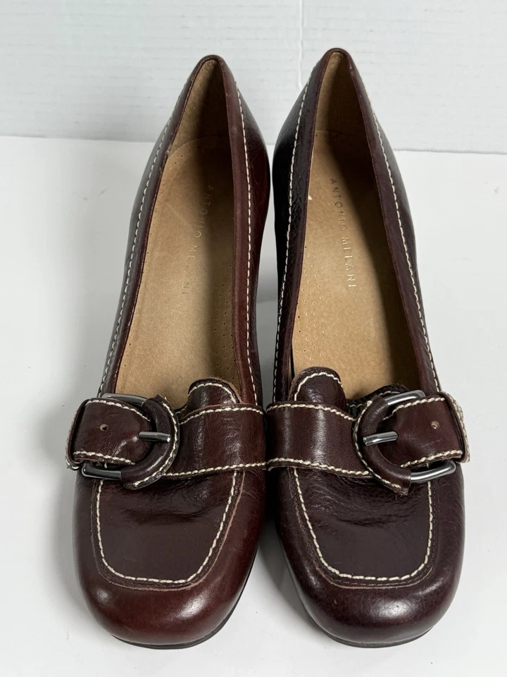Mocasín de Tacón Antonio Melano Mujer Talla 8 Cuero Marrón Bloque Academia Foto 2 de 4