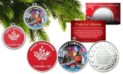 CHRISTMAS Canada 150 Anniversary RCM Canada Medallions XMAS Capsules - Set of 2