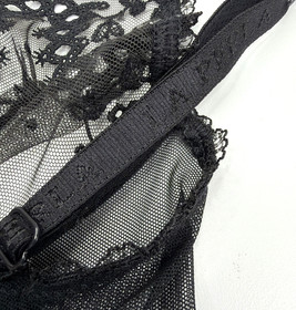 La Perla Black Embroidered Mesh Underwire Bra Back Close Italy Size 32