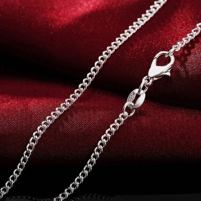 High Quality 925 Sterling Silver Curb Chain Necklace Lobster Clasp 16''-30'' Gifts