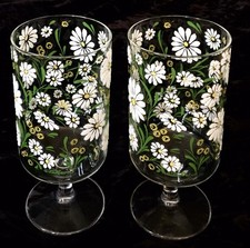 2 Vtg 1960's Culver Ltd White Daisy Embossed Footed Cooler Glasses 14oz