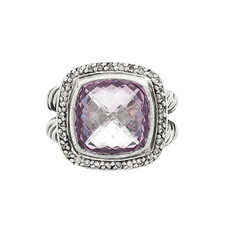 David Yurman Ladies Albion Ring Sterling Silver, Amethyst, Pave Diamonds
