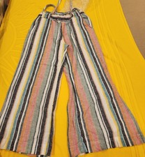 Indigo Rein Linen Blend Pants Sz S Palazzo Striped Flared Elastic