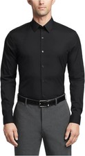 Calvin Klein Men's Active Performance Stretch Shirt, Black, L 16-16.5, 32/33