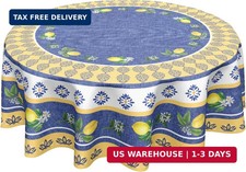 Kawani Lemon Round Tablecloth 70 Inch Blue Yellow French Country Style Fruit Flo