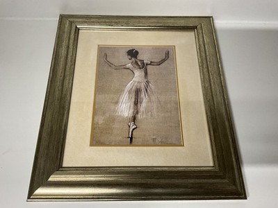 gerahmter, Vintage Druck mit dem Titel ''Bourees II'' eine Ballerina, signiert von Mary Dulon.