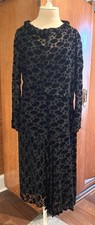 Vintage 1920s black velvet burn out french cut velvet flapper dress lined B 37