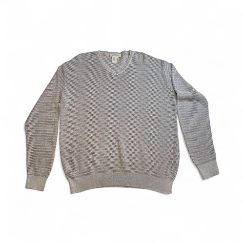 Ermenegildo Zegna, Vintage Ermenegildo Zegna Sweater Mens Small Gray Honeycomb Knit Vneck Italian
