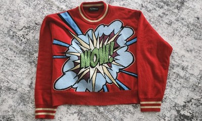 Dolce & Gabbana $1,399 Wool Sweater Size 2 (38 IT) Fits Up To 4 Red Comic Print