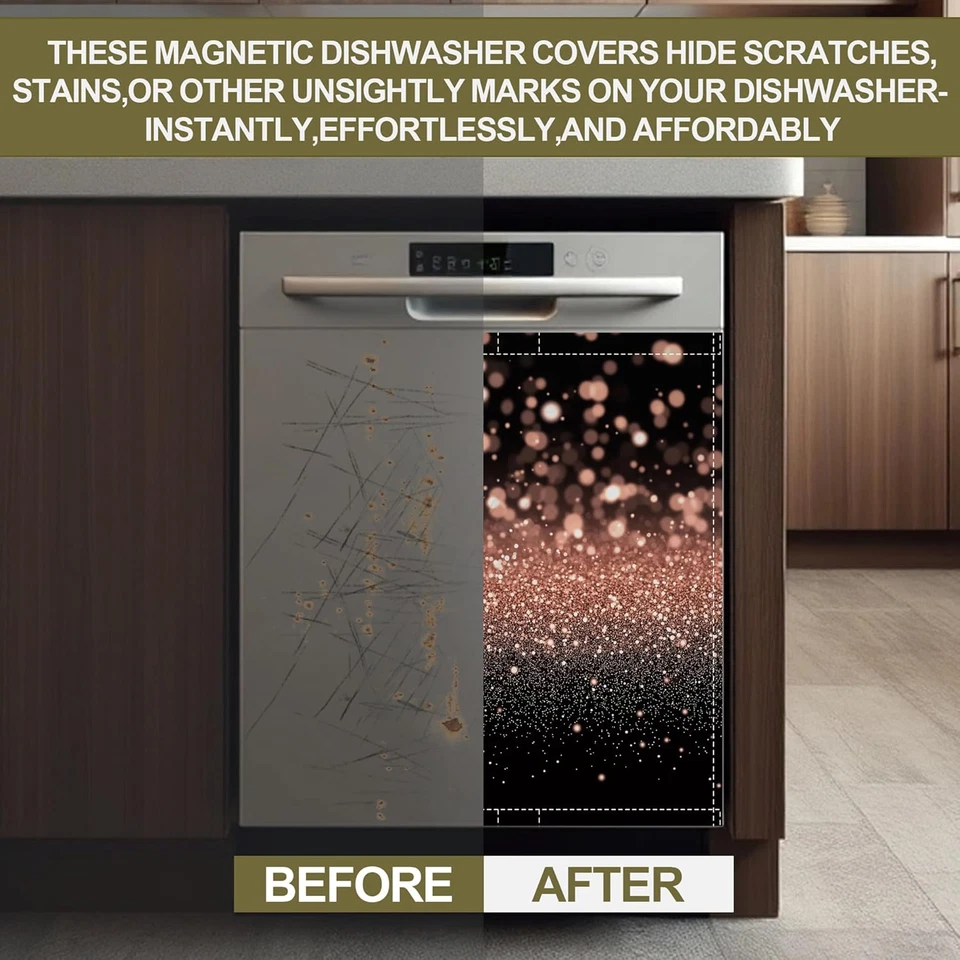 Rose Gold Dishwasher Magnet Cover,Glitter Sparkling Kitchen Decor Waterproof Ref - Image 3 of 4