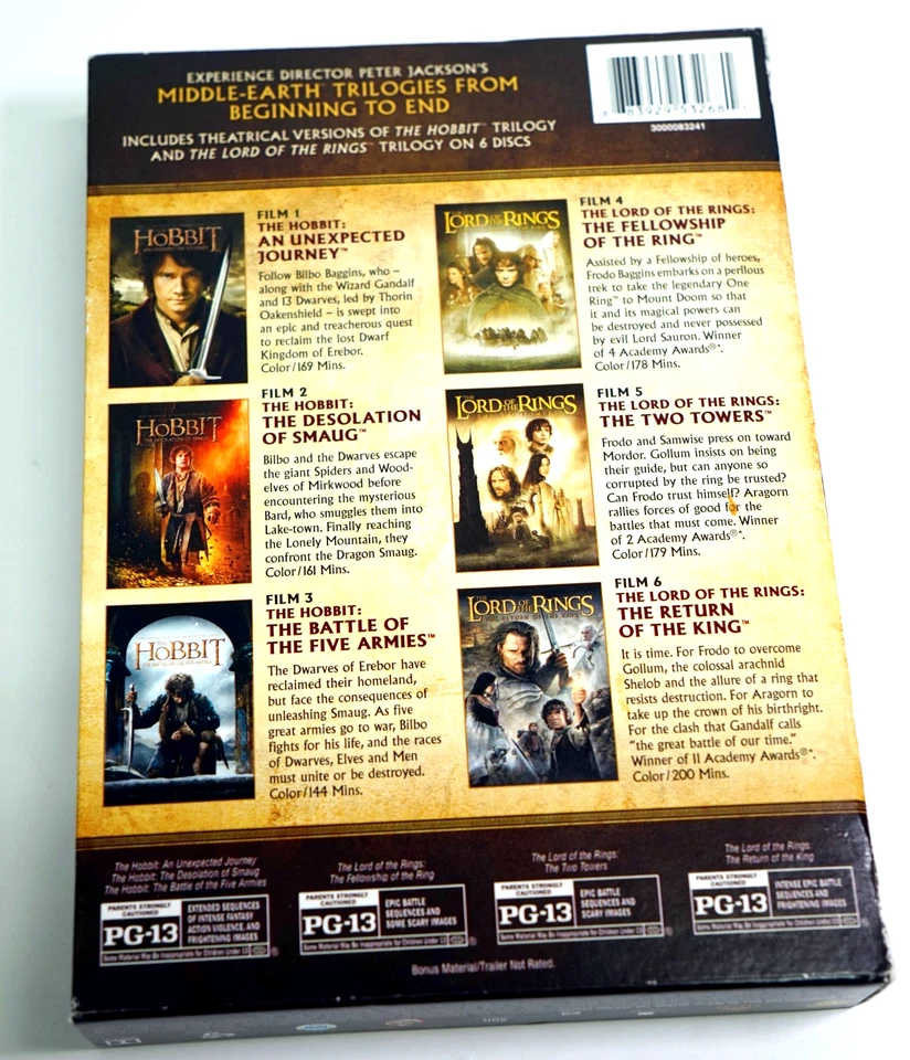The Hobbit Trilogy And Lord Of The Rings Trilogy - 6 Movies - DVD set - Image 2 of 3