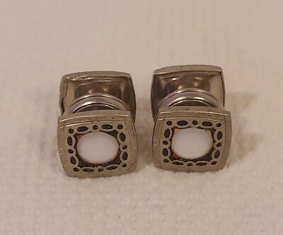 Antique Baer & Wilde Silvertone Mother Of Pearl Kum-a-Part Cufflinks