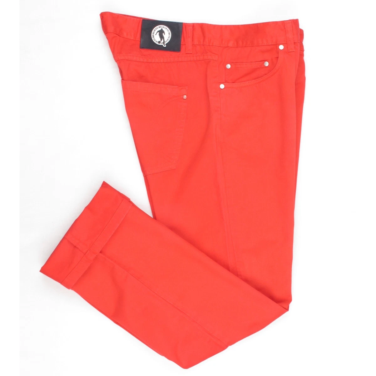 Red designer store pants