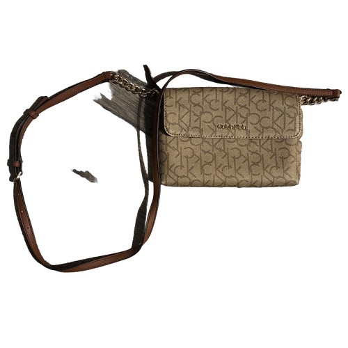 Calvin Klein Handbag Purse Women’s CK Monogram Logo Leather Brown