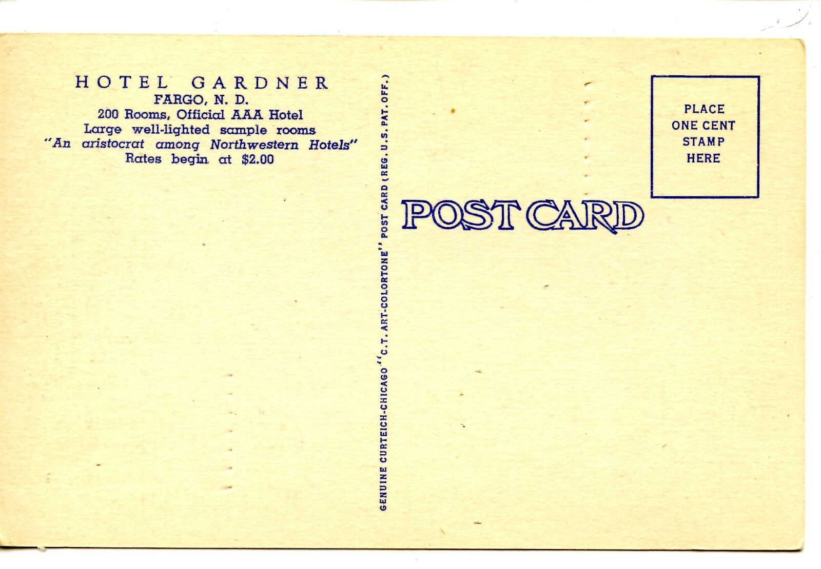 Hotel Gardner BuildingFargoNorth DakotaVintage Linen Advertising