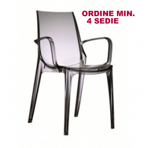 SEDIA VANITY CON BRACCIOLI SCAB IMPILABILE TRASPARENTE FUME' BAR GIARDINO LOCALE