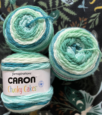 JUMBO Yarnspirations Caron Chunky Cakes Turquoise Swirl 9.8oz/297 yd each {3}