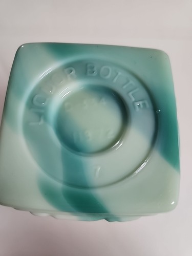 Jim Beam Slag Glass Decanter Vase Liquor Blue Green Aqua Floral Design 10.5" H - Picture 12 of 19