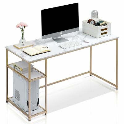Ivinta Computer Desk with 2-tier Shelves, Writing Study Desk for Home Office