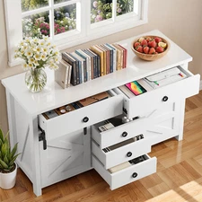 Chest 5 Drawers Dresser w/ 2 Sliding Cabinets Bedroom Board Storage Cabinet Unit