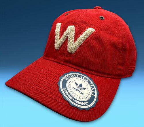 adidas Heritage Hall WISCONSIN BADGERS NCAA Raised Logo Strapback Hat - NEW