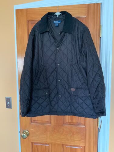 Polo Ralph Lauren Quilted Puffer Jacket Black Corduroy Collar Snap Up Mens XL