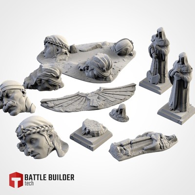 FULL (10) pc. CUSTOM RUIN MONUMENTS SET - 28mm Dungeons and Dragons, more!