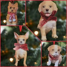 Merry Christmas Dog Ornaments Xmas Tree Hanging Sign Statues Decoration, Resin