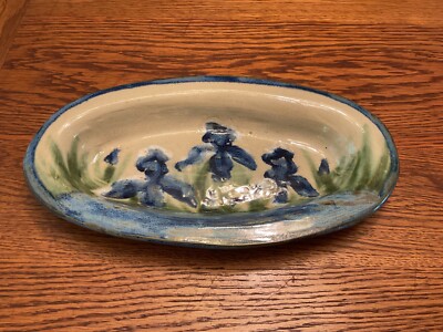 Janet Resnik Impressionistic  Blue Iris Bowl  13.5x7.5  Oval  Signed Pottery