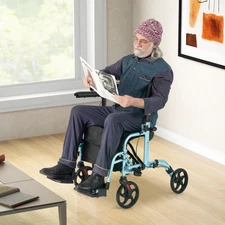 Goplus Foldable Rollator Walker w/ 8” Wheels &Seat Supports up to 300 lbs Navy