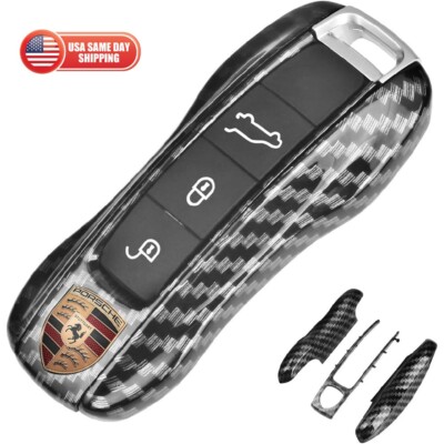 3pcs Set 17-24 Porsche Panamera Cayenne Key Fob Side Shell Protect Cover Carbon