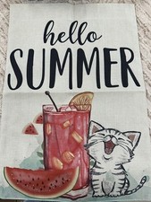 Hello Summer Welcome Burlap Garden Flag 12x18, Double Sided Small Mini