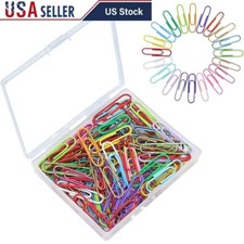 100pcs Multicoloured Paper Clips in Clear Plastic Box Office Supply Organizers